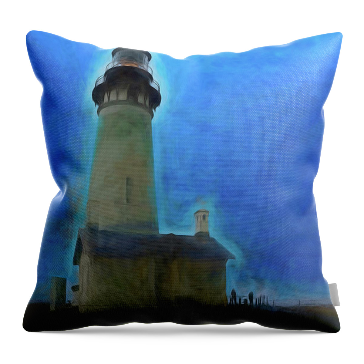 Yaquina Head Throw Pillow featuring the digital art Yaquina Head Lighthouse painted by Cathy Anderson