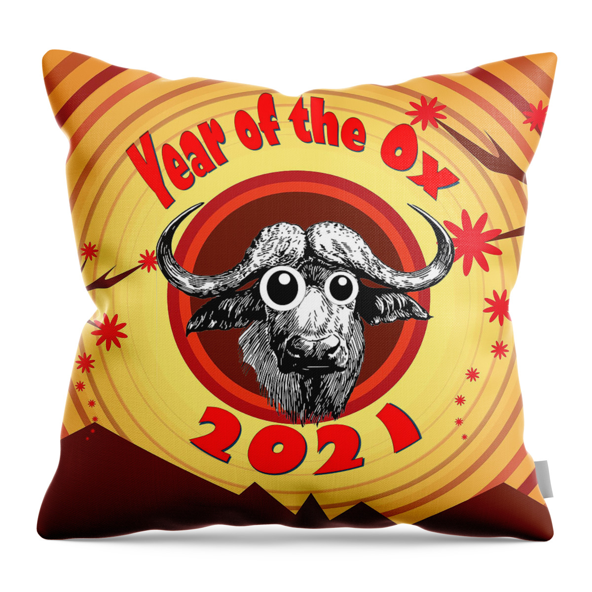 Ox Throw Pillow featuring the digital art Year of the Ox 2 with Googly Eyes by Ali Baucom