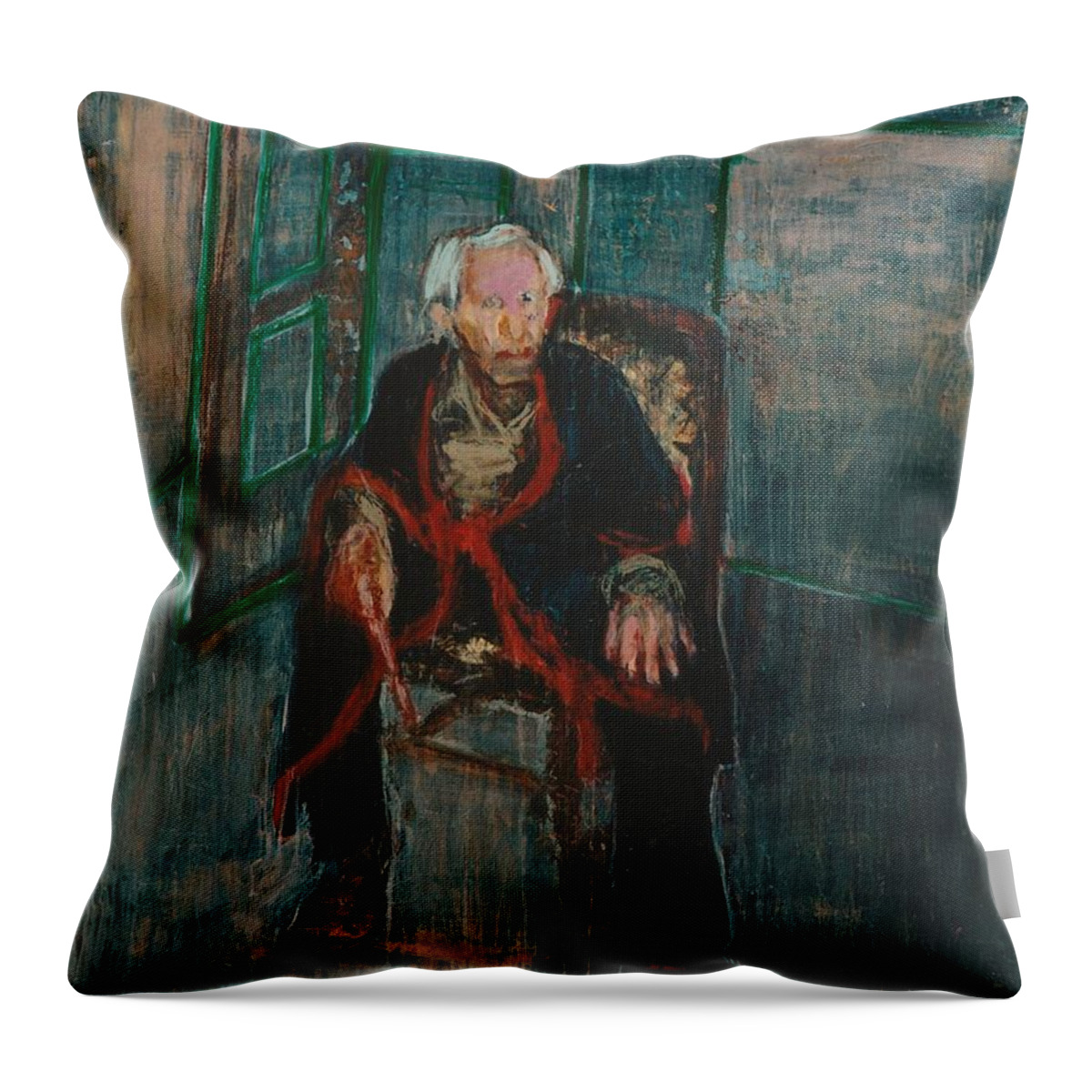 Oldman Throw Pillow featuring the painting Yehuda Sitting by Galya Tarmu