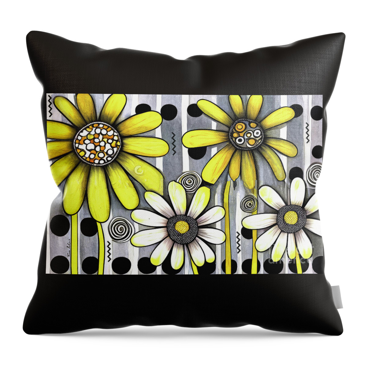 Yellow Daisies Throw Pillow featuring the painting Yellow Flower Power by Tina LeCour