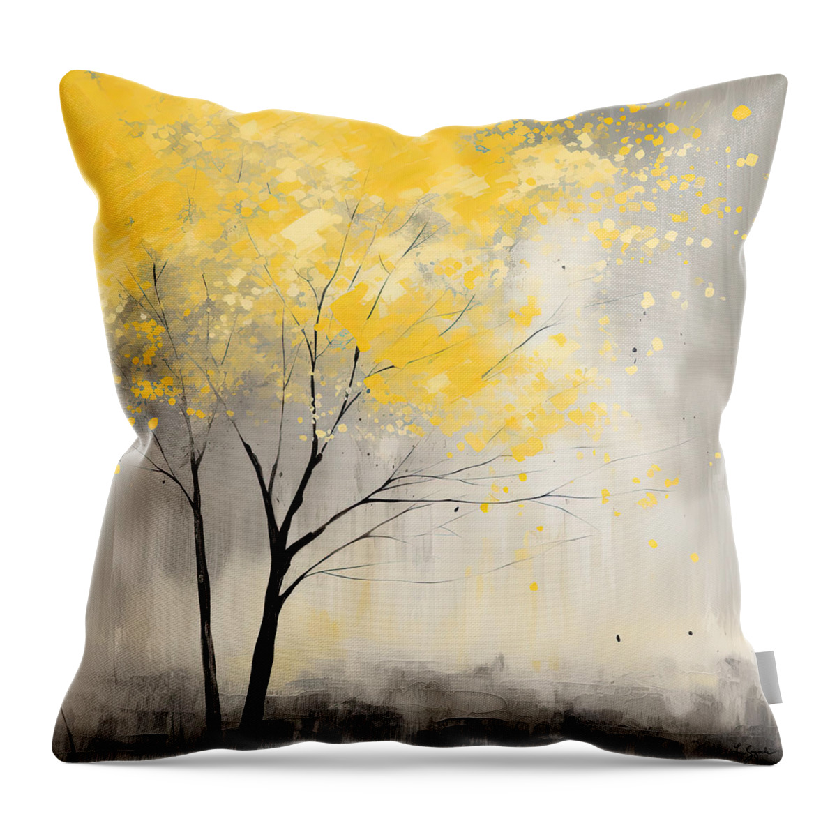 Yellow Throw Pillow featuring the digital art Yellow and Gray Serenity by Lourry Legarde
