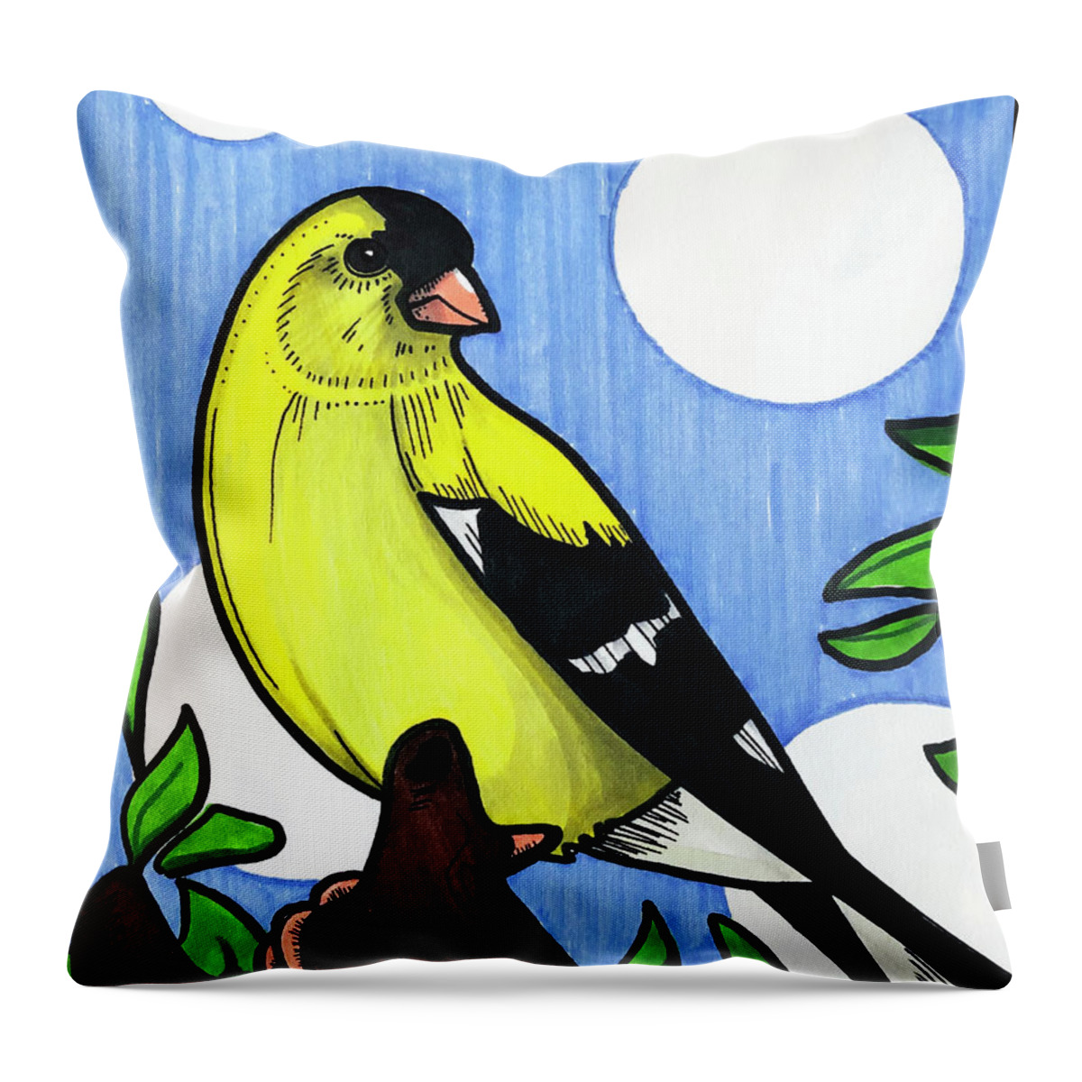Yellow Cardinal Throw Pillow featuring the drawing Yellow Cardinal by Creative Spirit