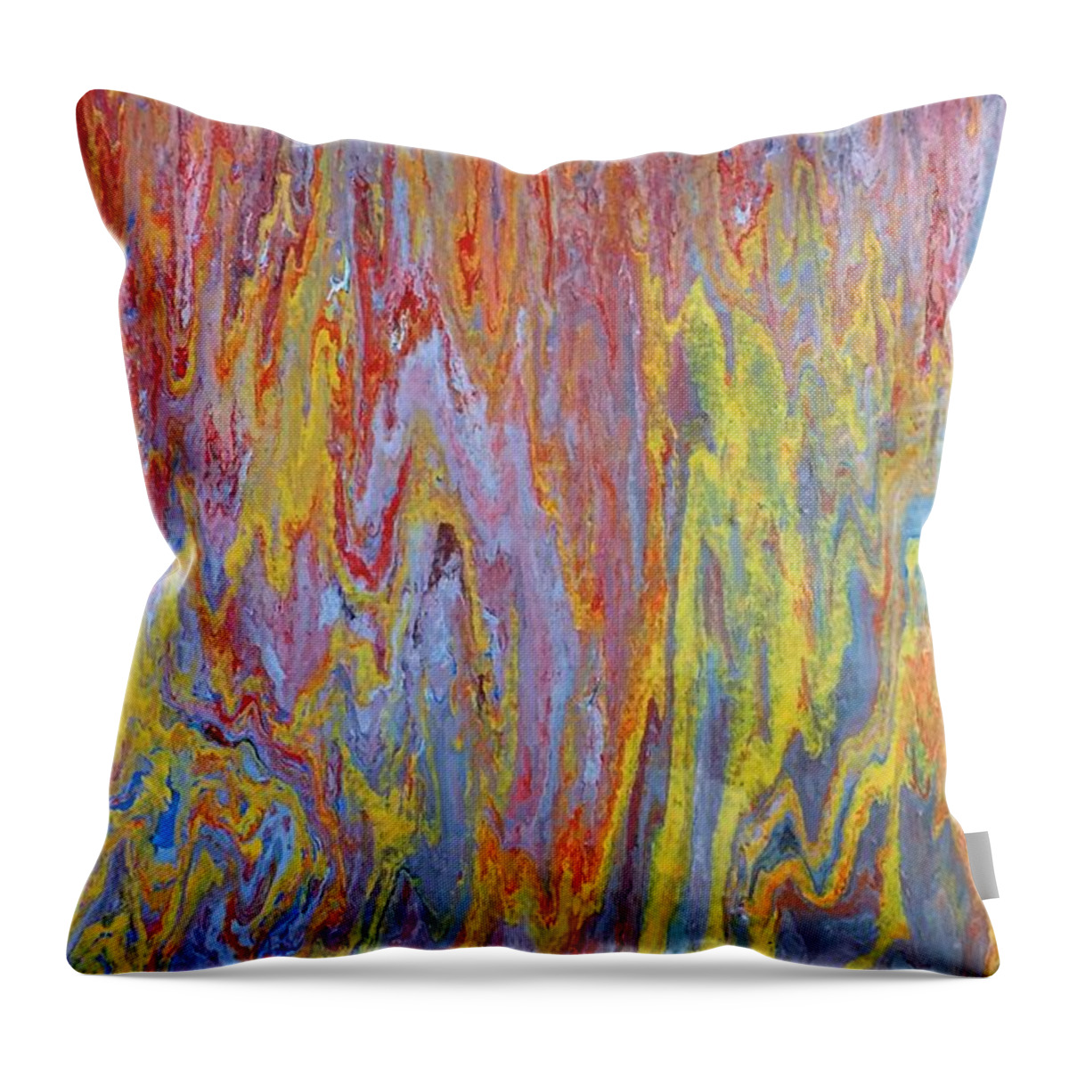 Abstract Expressionist Throw Pillow featuring the painting Yellow figures over red by Greg Powell