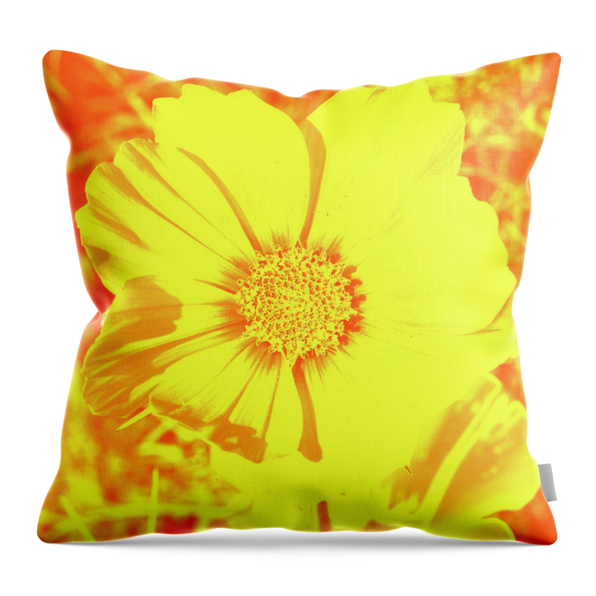 Art Throw Pillow featuring the digital art Yellow Flower On Orange by David Desautel