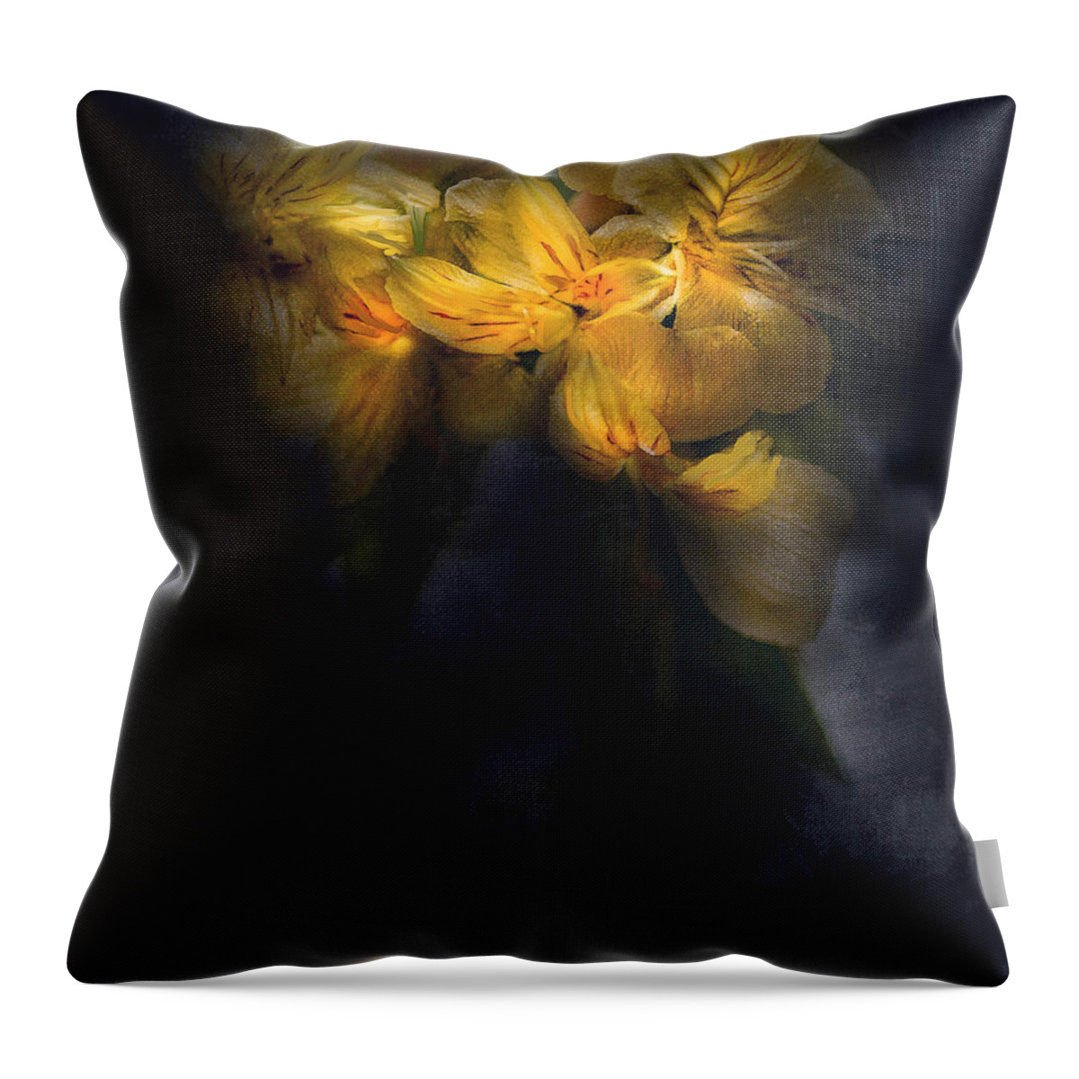 Yellow Flower Throw Pillow featuring the digital art Yellow Flowers Painted On Black by Cordia Murphy