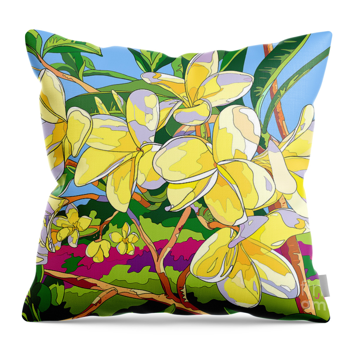 Yellow Throw Pillow featuring the digital art Yellow Frangipani by John Clark