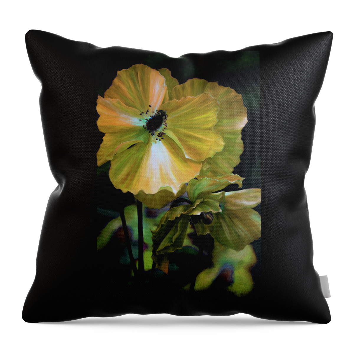 Flowers Throw Pillow featuring the painting Yellow Himalayan Poppy by Lynne Pittard