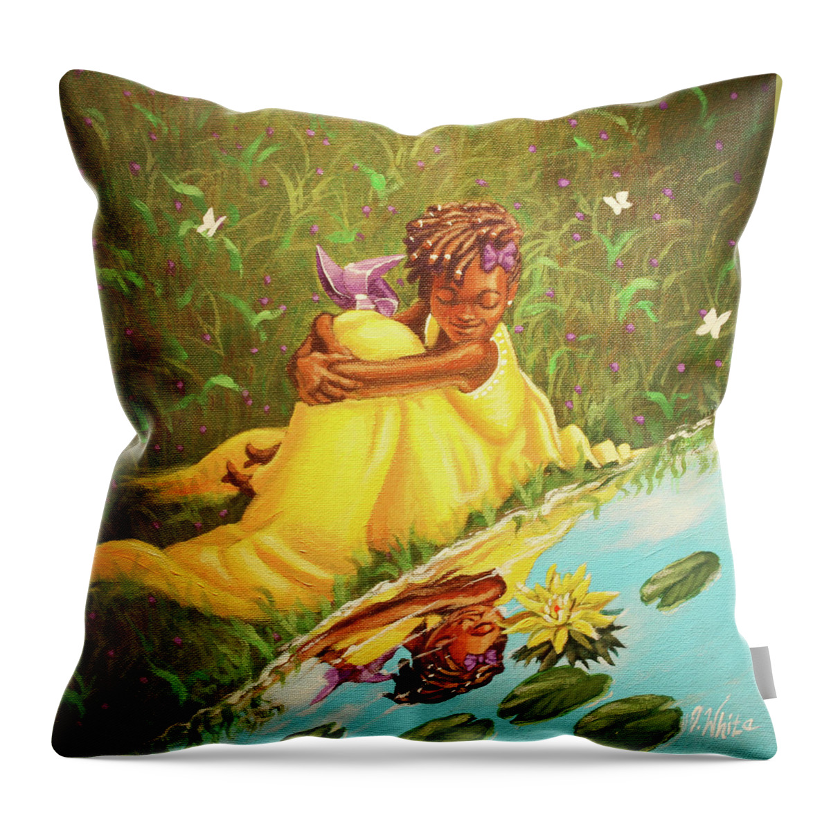 Yellow Throw Pillow featuring the painting Yellow Lotus by Jerome White