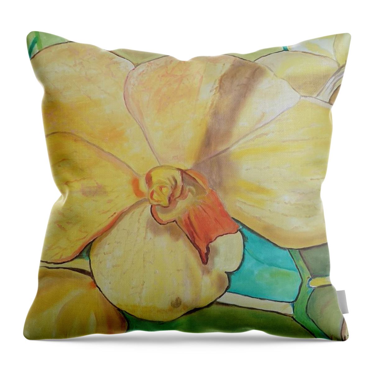Flowers Throw Pillow featuring the painting Yellow Orchid by Jennylynd James