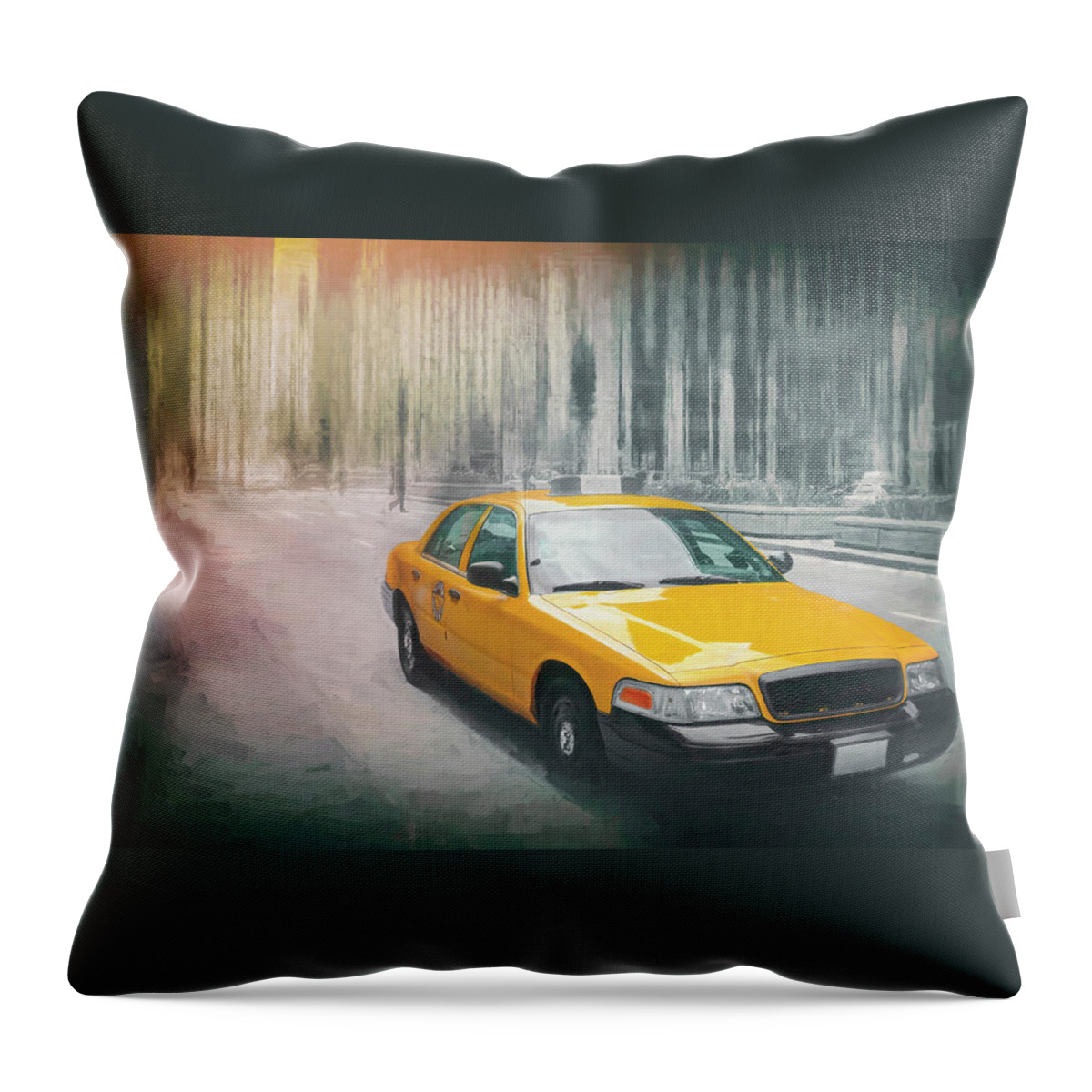 Chicago Throw Pillow featuring the photograph Yellow Taxi Cab Downtown Chicago by Carol Japp