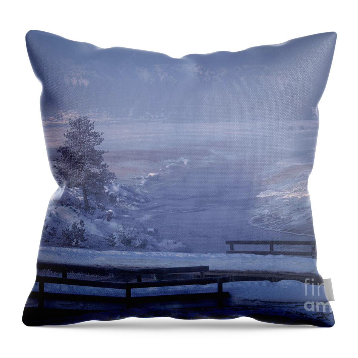 Yellowstone Throw Pillow featuring the photograph Yellowstone In Fog by DB Hayes