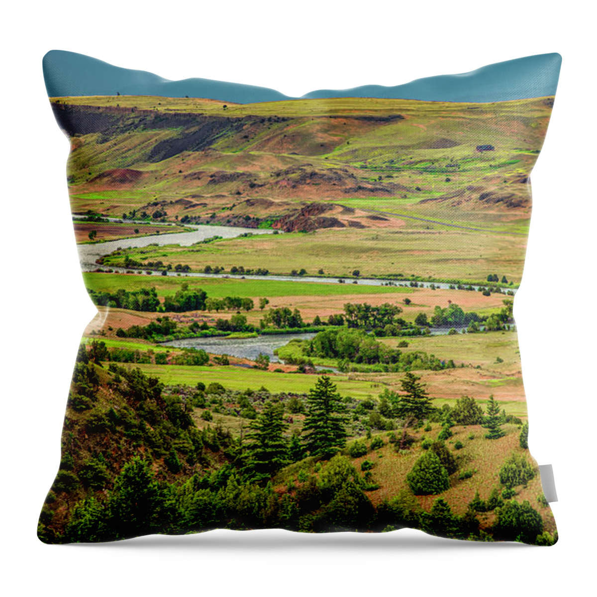 Montana Throw Pillow featuring the photograph Yellowstone River Valley Vista by Marcy Wielfaert