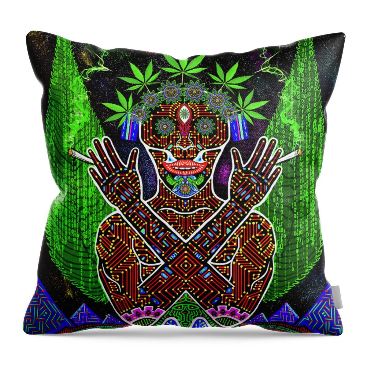 Visionary Art Throw Pillow featuring the digital art Yes we Cannabis by Myztico Campo