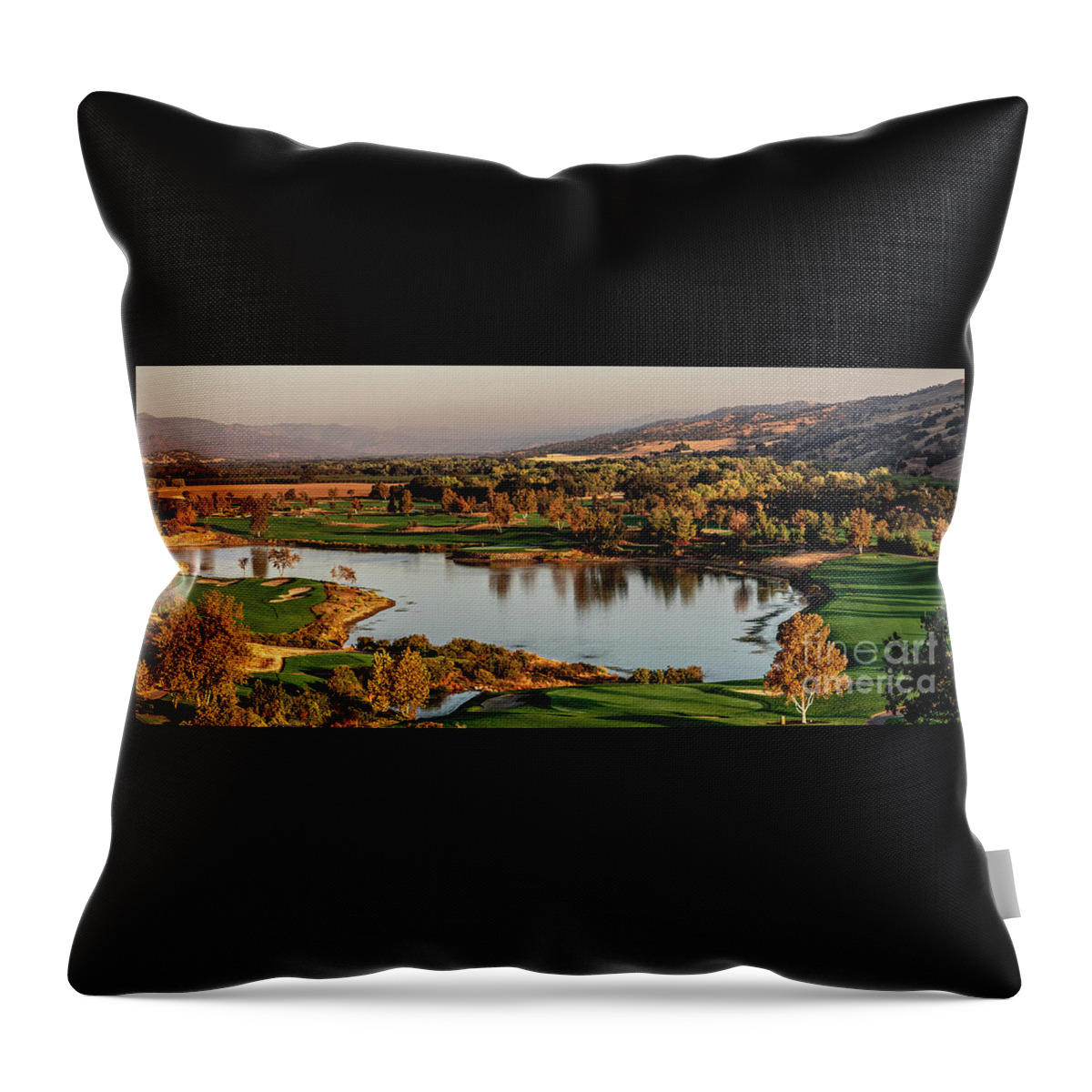 Yocha Dehe Golf Course Throw Pillow featuring the photograph Yocha Fall Morning by Paul Gillham