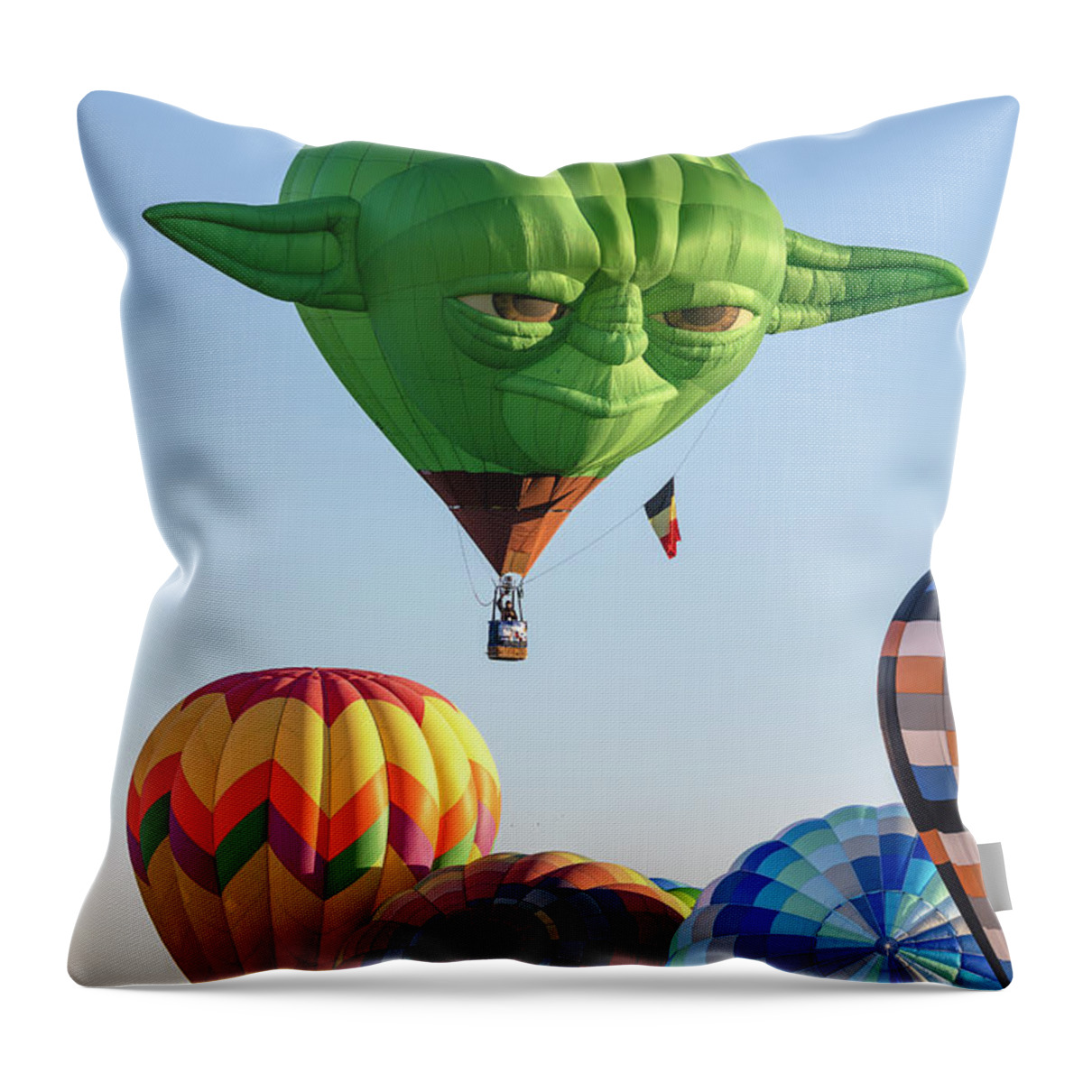 Hot Air Balloon Throw Pillow featuring the photograph Yoda at Mass Ascension by Deborah Penland