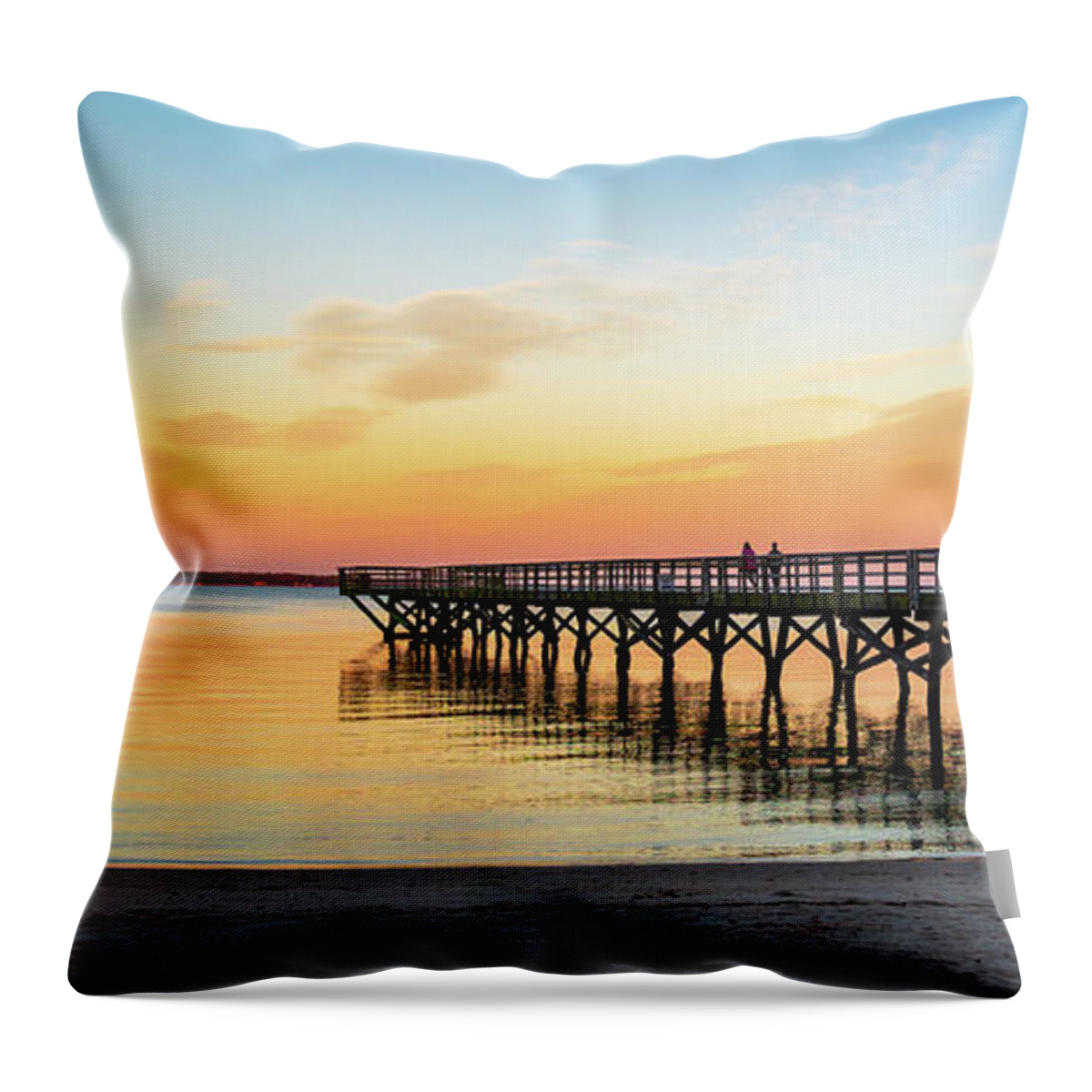 Yorktown Throw Pillow featuring the photograph Yorktown Sunset at the Pier by Rachel Morrison