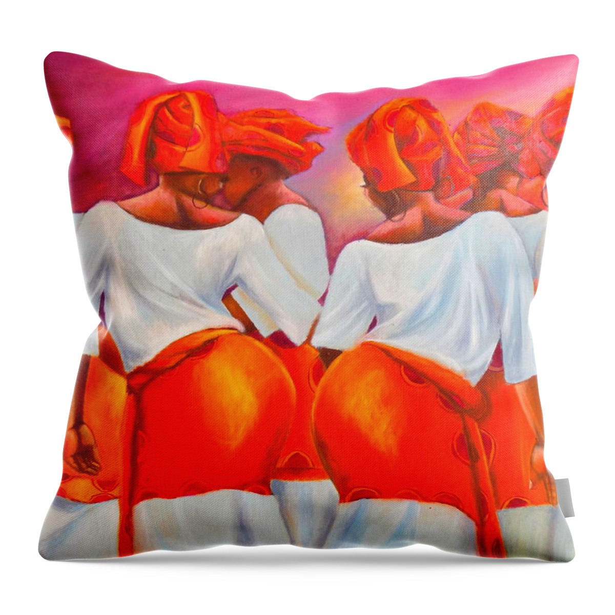 Orange Throw Pillow featuring the painting Yoruba Traditional Dancers by Olaoluwa Smith