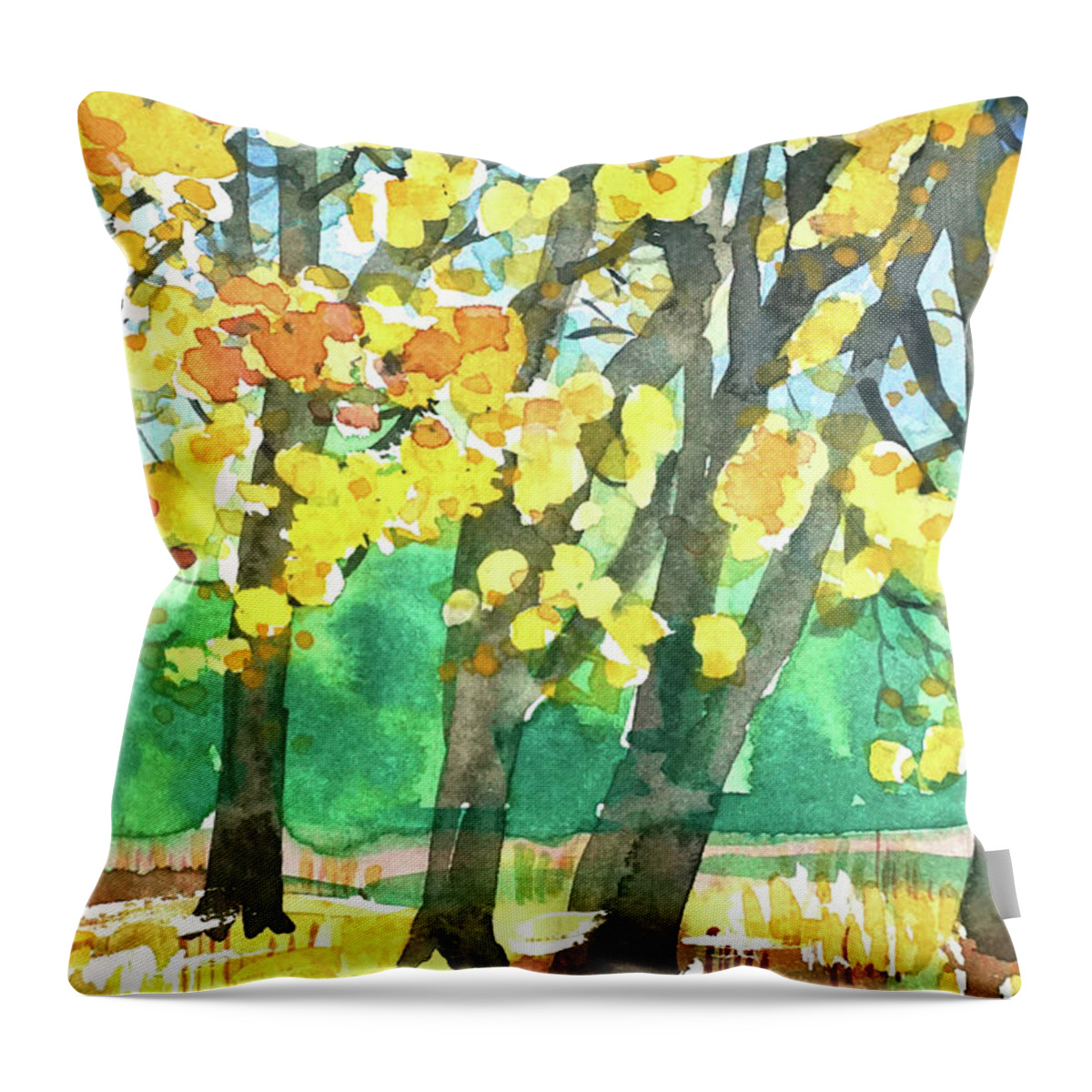 Yosemite Throw Pillow featuring the painting Yosemite Autumn Colors. by Luisa Millicent