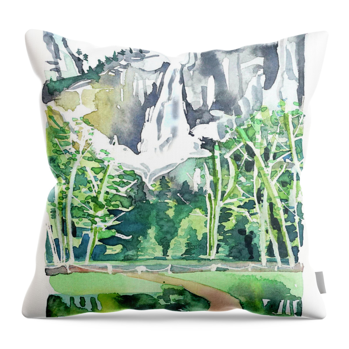Yosemite Falls Throw Pillow featuring the painting Yosemite Falls #3 by Luisa Millicent