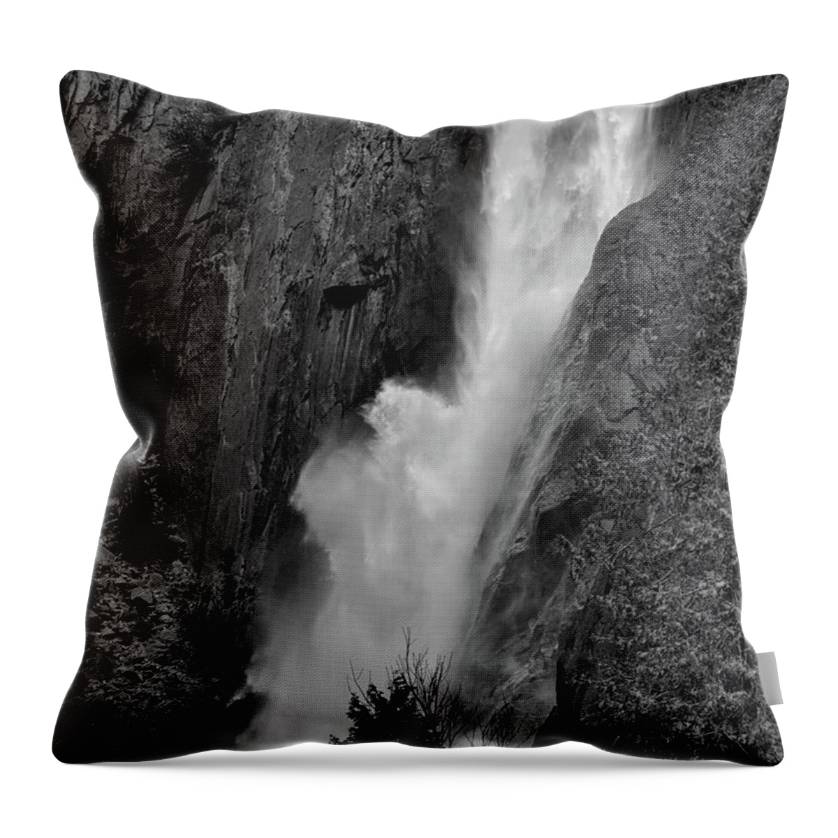 Yosemite Throw Pillow featuring the photograph Yosemite Falls BW by Chuck Kuhn
