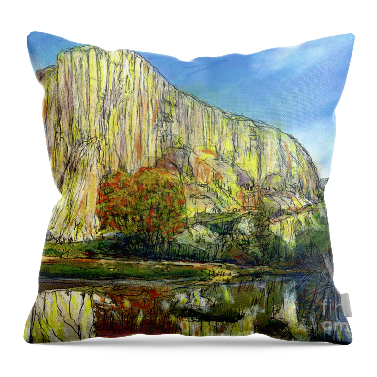  Yosemite National Park Throw Pillow featuring the painting Yosemite National Park. by Randy Sprout