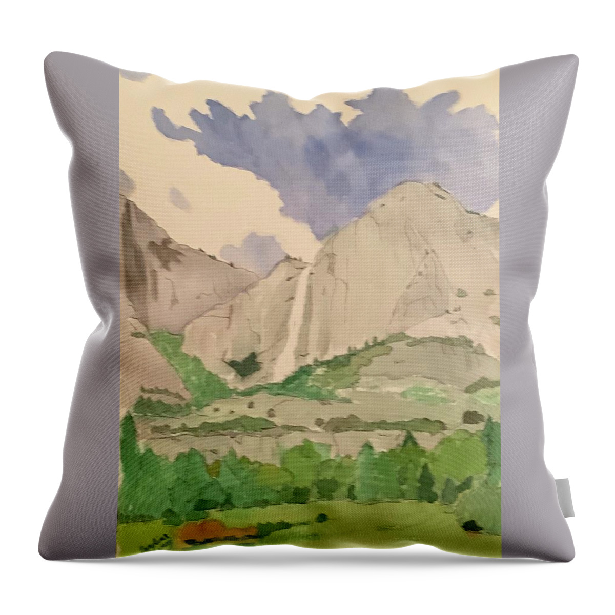 Waterfall Throw Pillow featuring the painting Yosemite Skies by Caroline Henry