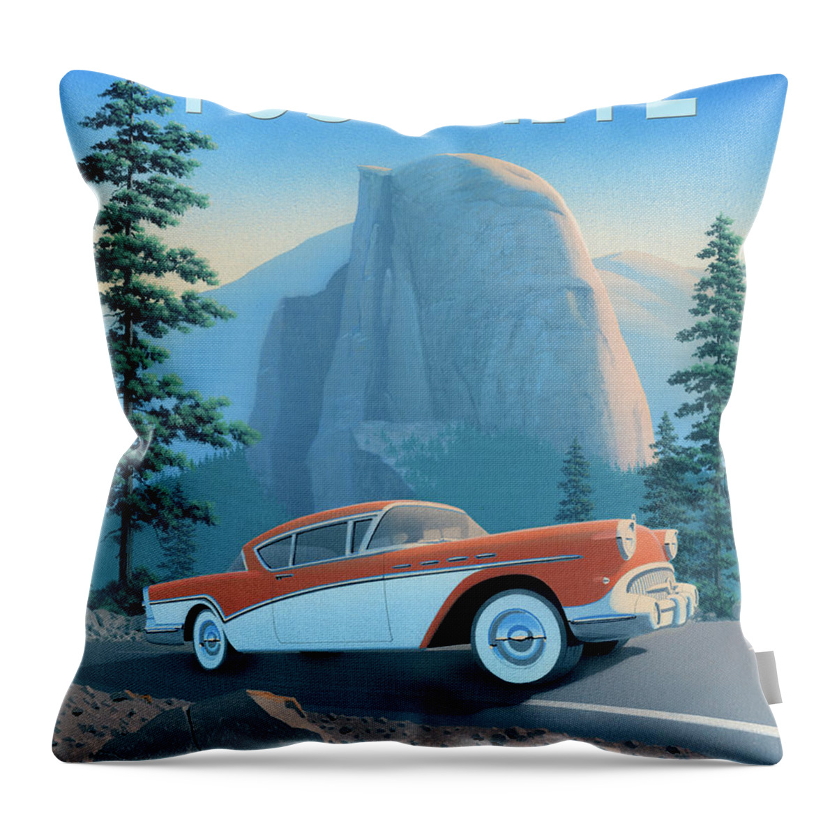 Travel Poster Throw Pillow featuring the digital art Yosemite with Text by Richard Courtney