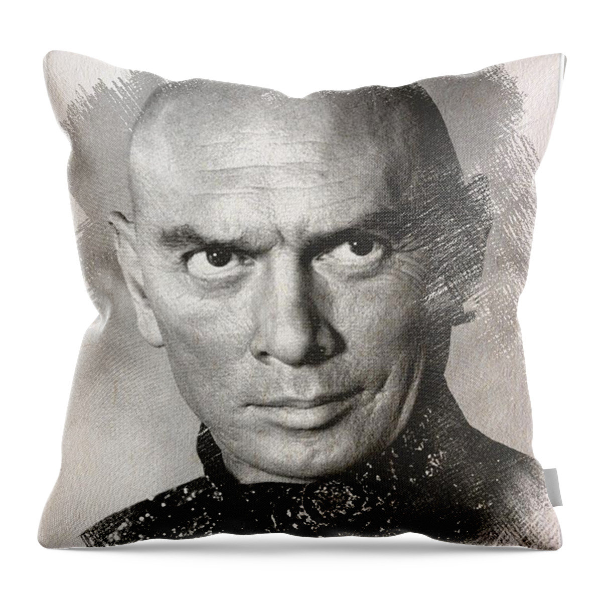 Yul Brynner Throw Pillow featuring the drawing Yul Brynner by Teresa Trotter