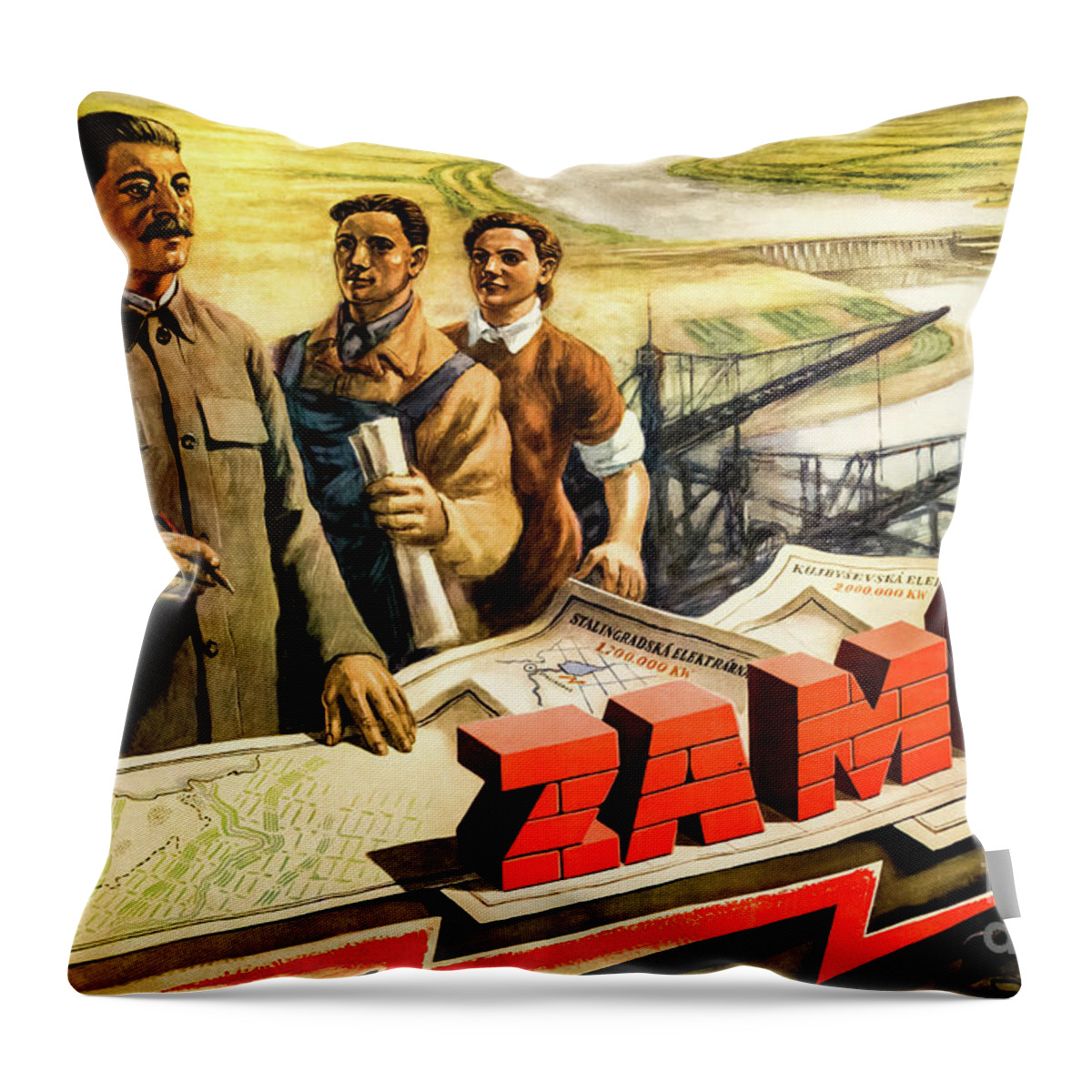 Zamir Throw Pillow featuring the drawing Zamir For Peace 1950s Soviet Propaganda Poster by M G Whittingham