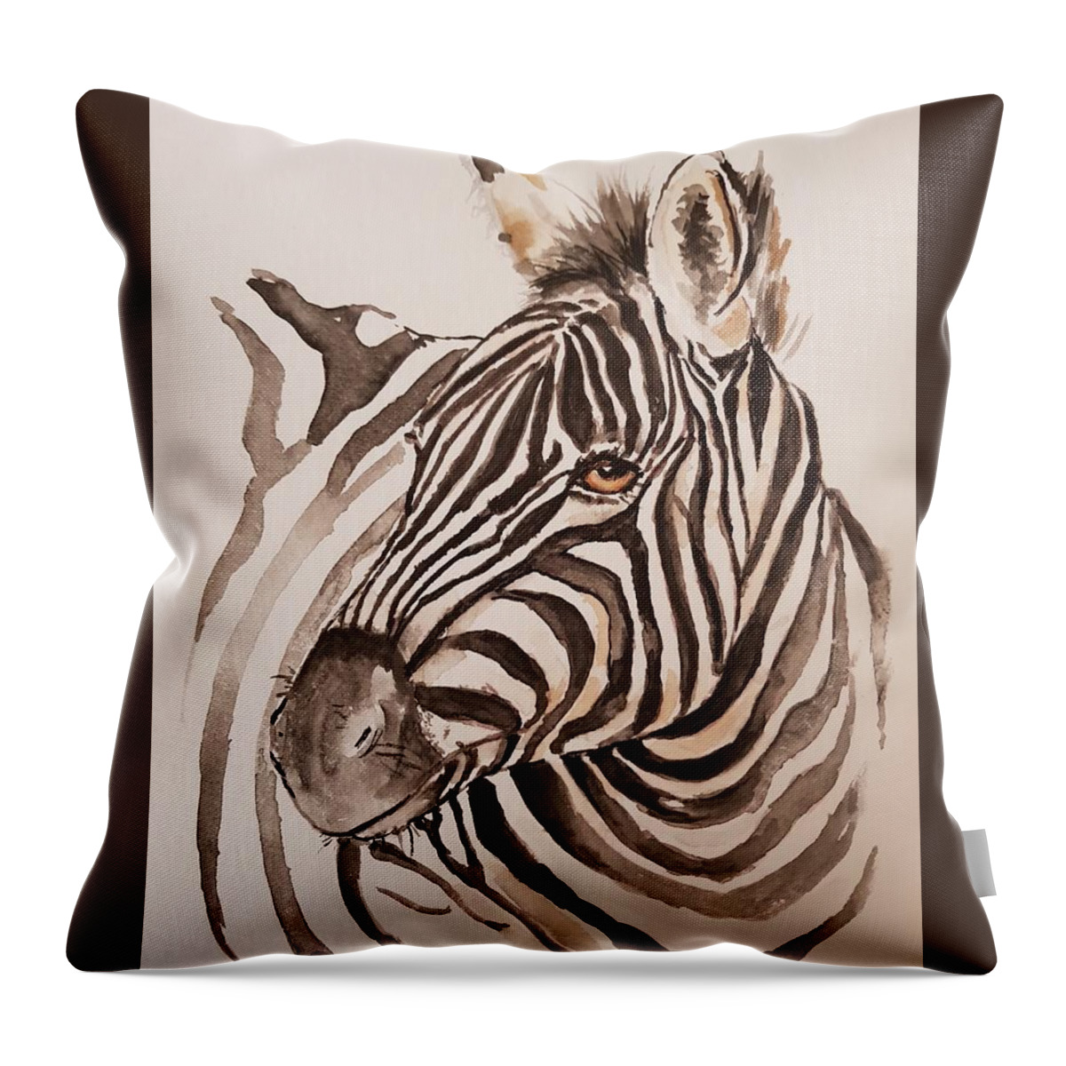 Zebra Throw Pillow featuring the painting Zebra by Ilona Petzer