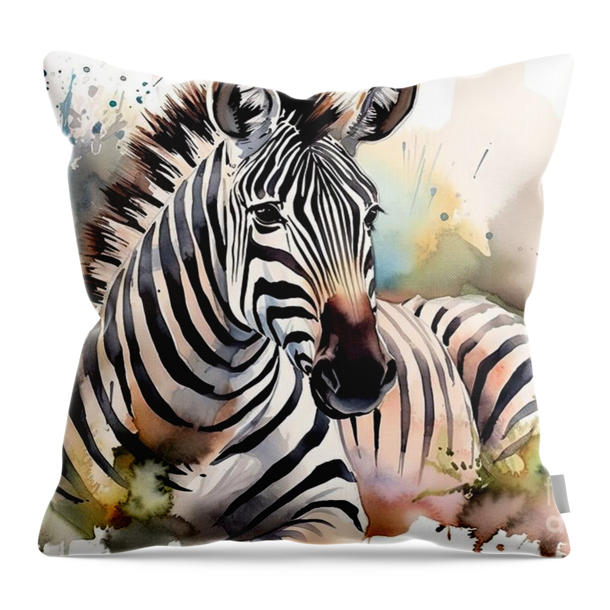 Animal Throw Pillow featuring the painting Zebra. Wild Animals Watercolor Illustration by N Akkash