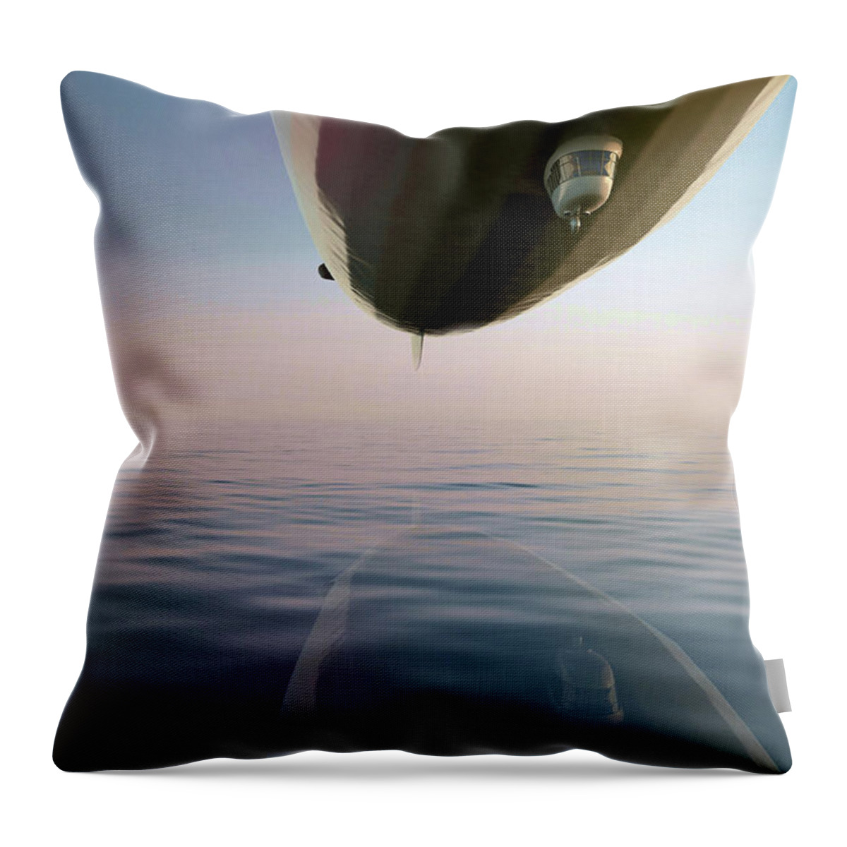 Zeppelin Throw Pillow featuring the mixed media Zeppelin Crossing the Sea by Shelli Fitzpatrick