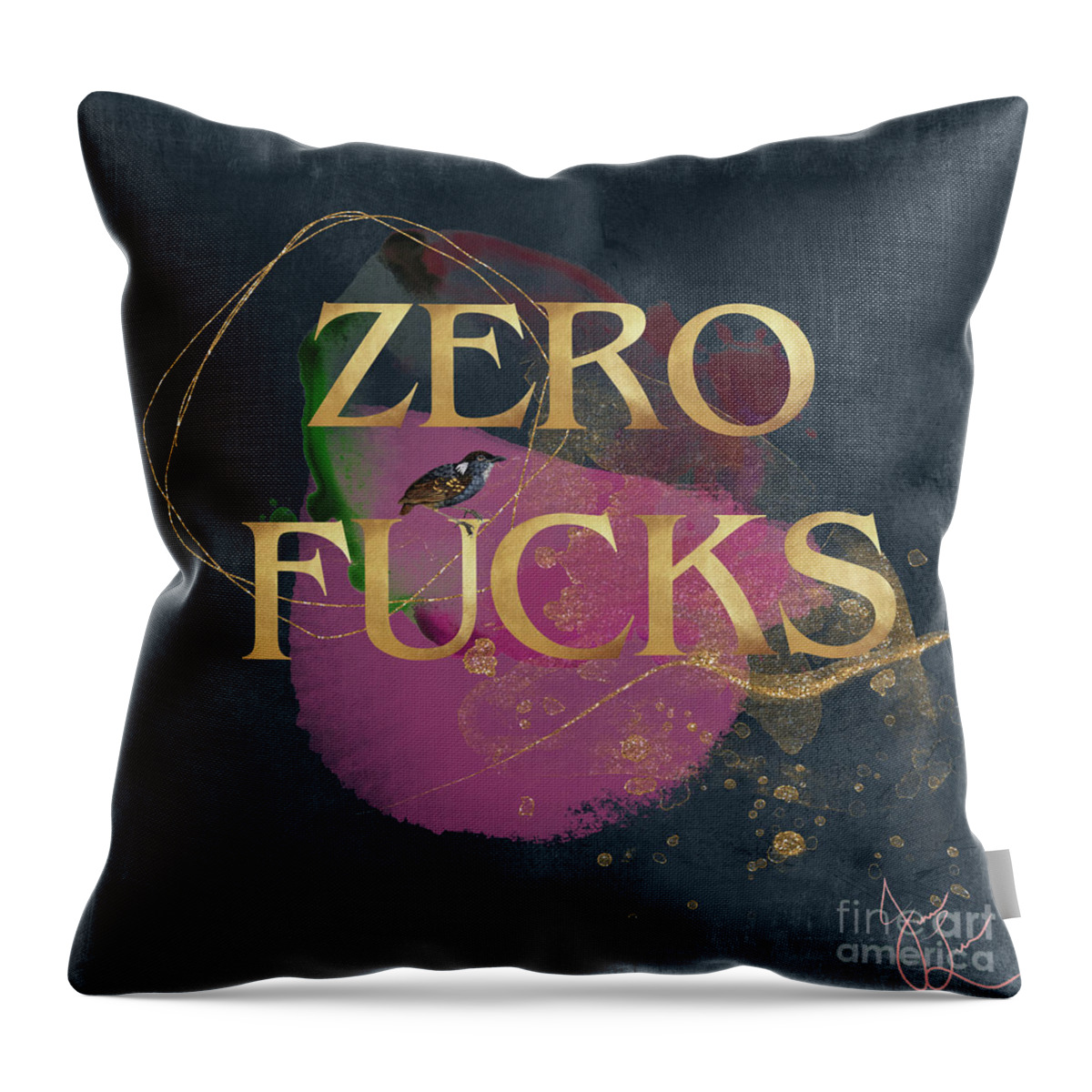 Collage Throw Pillow featuring the digital art Zero FCks - no floral by Janice Leagra