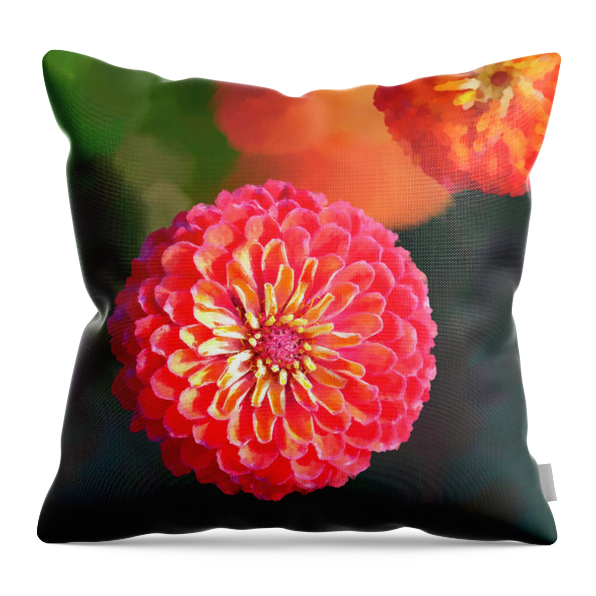 Bright Throw Pillow featuring the painting Zinnias by Roger Snyder