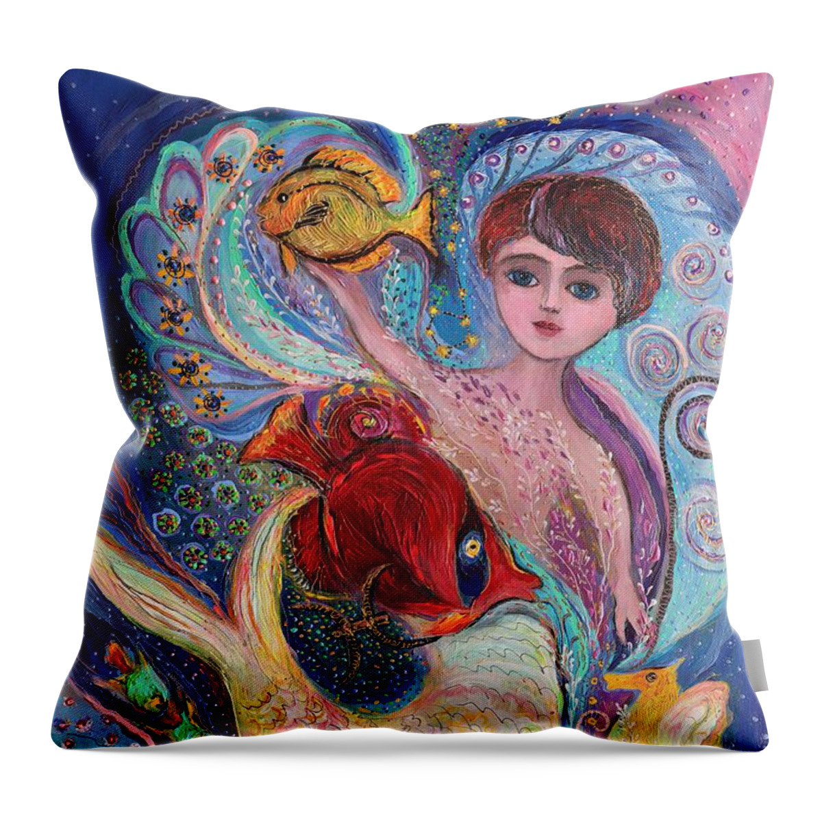 Nursery Painting Throw Pillow featuring the painting Zodiac Princes series. Pisces by Elena Kotliarker