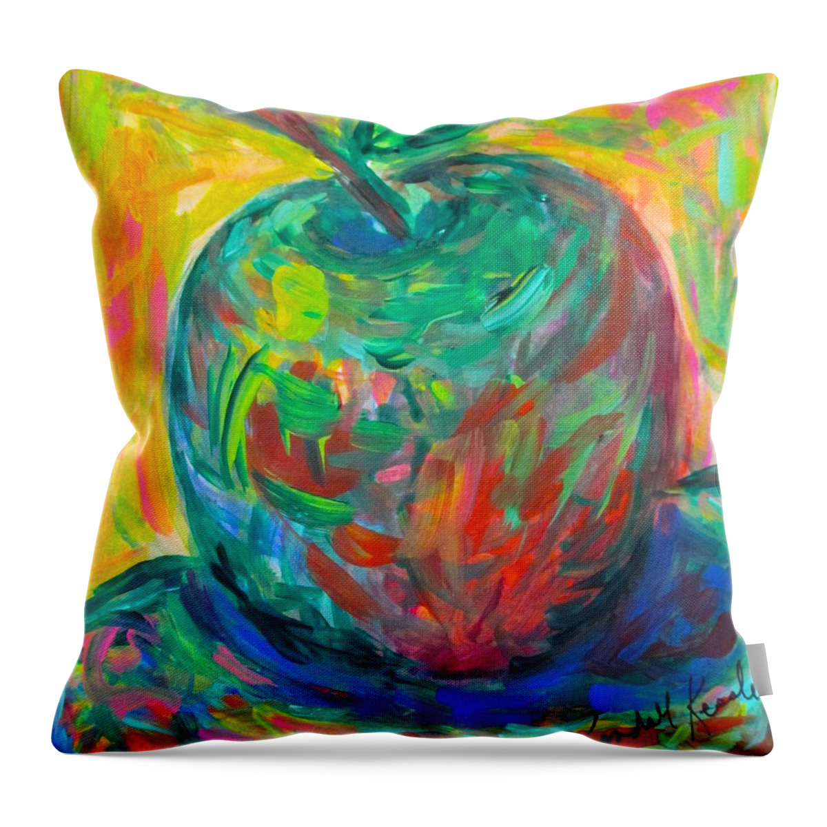 Apple. Apple Painting Throw Pillow featuring the painting Zonky Apple by Kendall Kessler