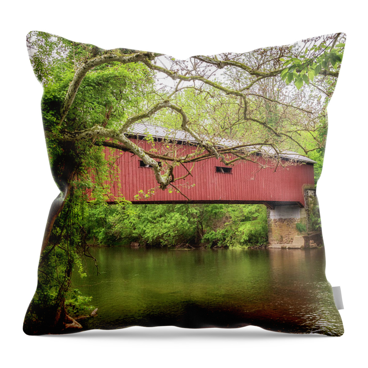 Covered Bridge Throw Pillow featuring the photograph Zook's Mill Covered Bridge - Lancaster County, PA by Susan Rissi Tregoning