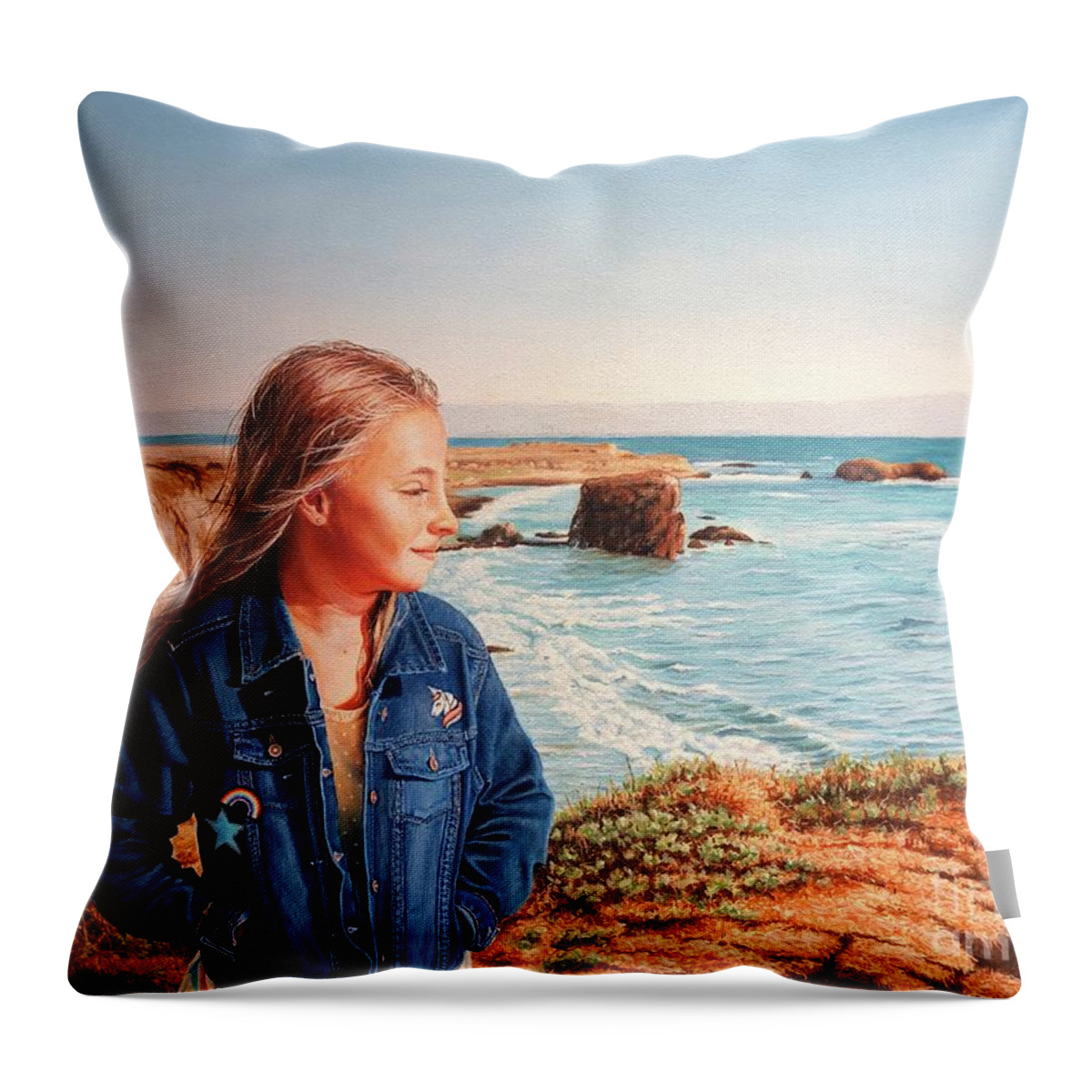 Oil Painting Throw Pillow featuring the painting Zuri By The Sea by Mike Ivey