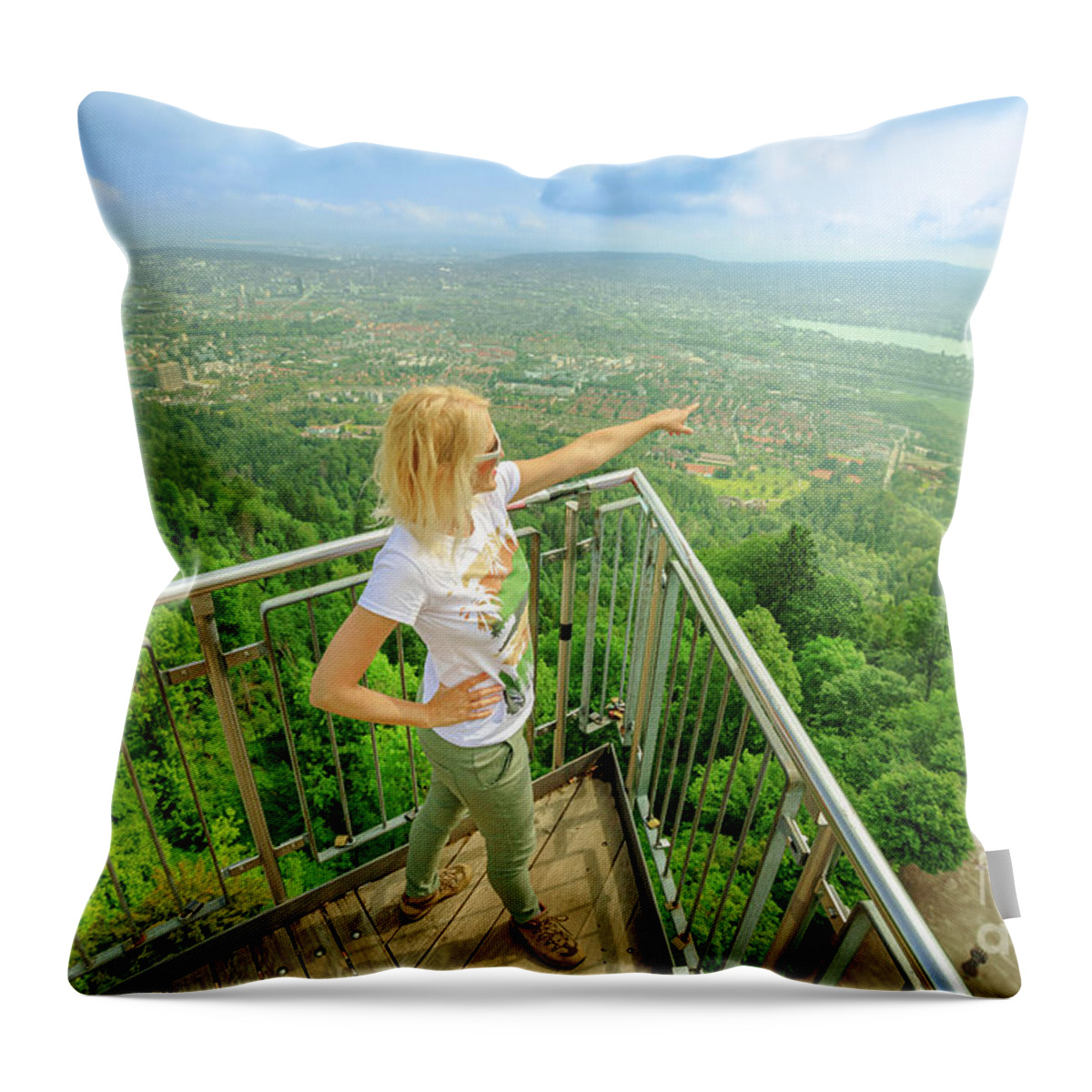 Switzerland Throw Pillow featuring the photograph Zurich panorama from Uetliberg tower sunset by Benny Marty