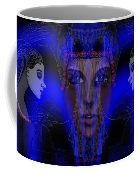 029 Meeting Electric Blue Coffee Mug featuring the painting 029 - Meeting electric blue  #029 by Irmgard Schoendorf Welch