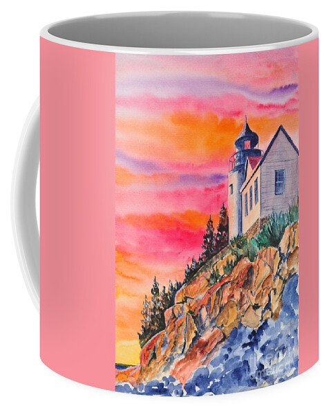 Landscape Coffee Mug featuring the painting Bass Harbor Light Sunset by John W Walker