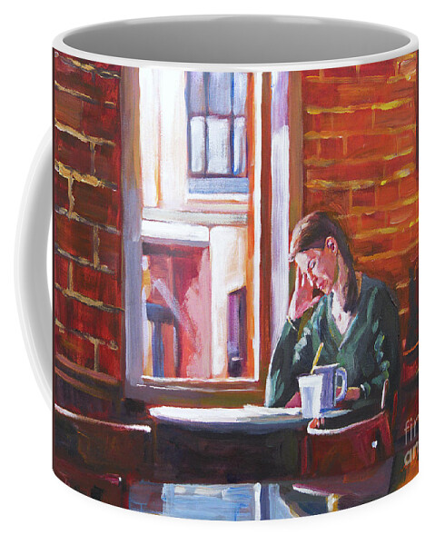 Interior Coffee Mug featuring the painting Bistro Student by David Lloyd Glover