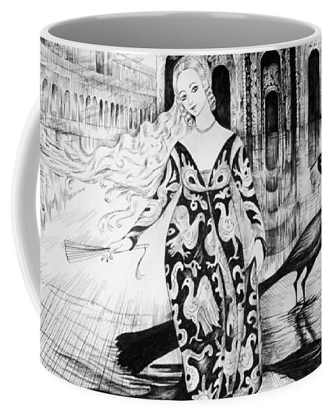 Pen And Ink Coffee Mug featuring the drawing Italian Fantasies.Venice. Acqua alta by Anna Duyunova
