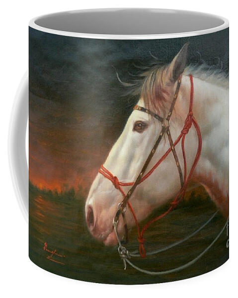 Canvas Coffee Mug featuring the painting Original Animal Oil Painting Art-horse#16-2-5-21 by Hongtao Huang