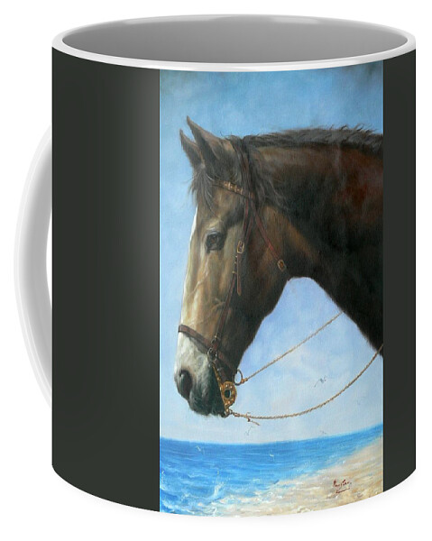 Original Coffee Mug featuring the painting Original Animal Oil Painting Art-horse-04 by Hongtao Huang