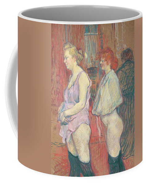Female; Prostitute; Stocking; Nude; Half; Dressed; Provocative; Seductive; Side; View; Profile; Half; Length; Prostitution; Post-impressionist; Brothel Coffee Mug featuring the painting Rue des Moulins by Henri de Toulouse-Lautrec