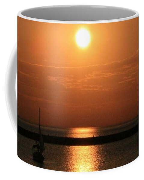Lake Michigan Coffee Mug featuring the photograph Sailboat A Drift by Kay Novy