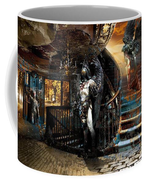 Angel Grim Reaper Femida Coffee Mug featuring the digital art Stairway to Heaven vs. Stairwell to Hell by George Grie
