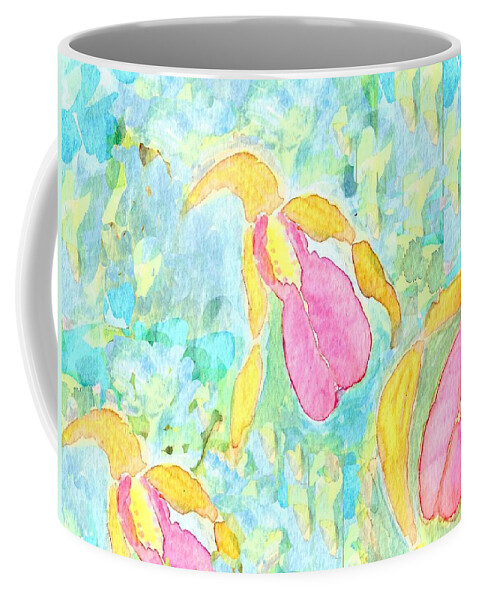 Ladies Slippers Coffee Mug featuring the painting Three Pink Ladies by Kathleen Luther