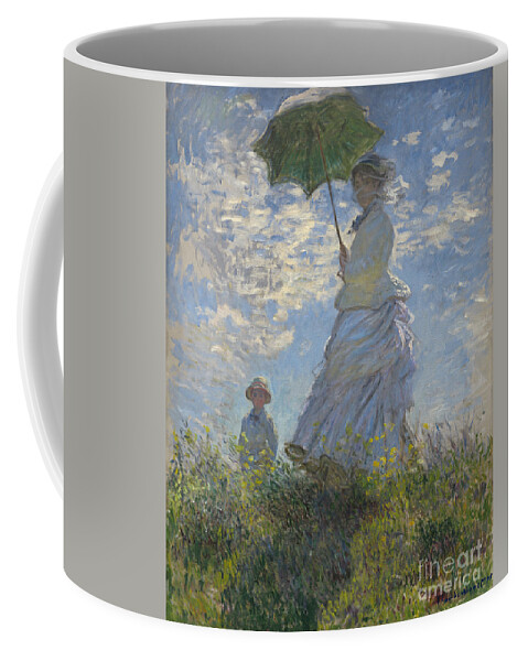 Female; Male; Boy; Child; Hill; Walking; Walk; Stroll; Summer; Outdoors; Mother; Hat; Impressionist; Artists Coffee Mug featuring the painting Woman with a Parasol Madame Monet and Her Son by Claude Monet